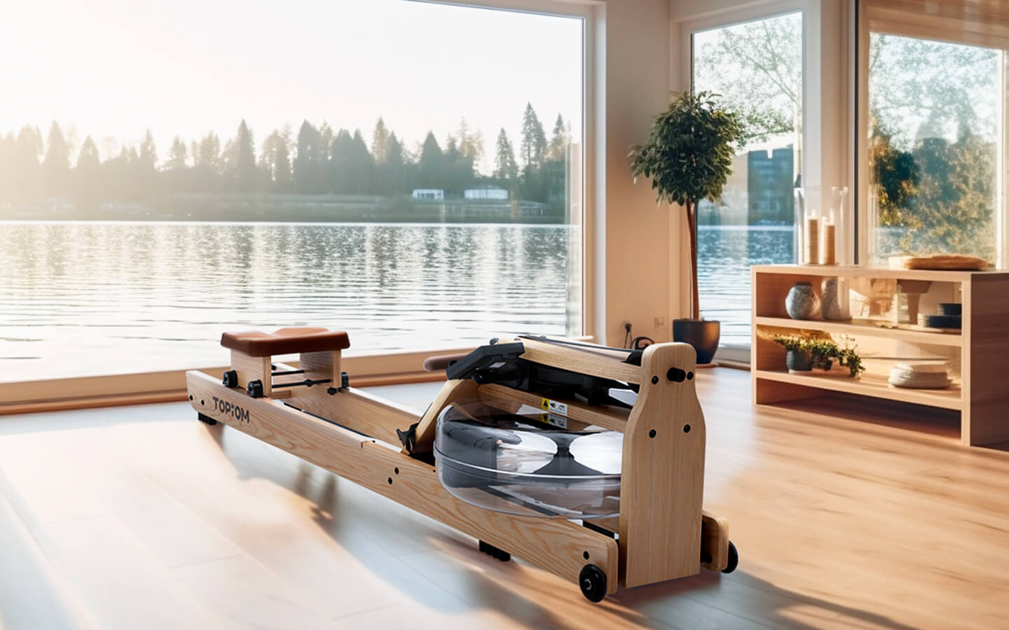 Elevate Home Fitness with Wooden Water-Resistant Rowers